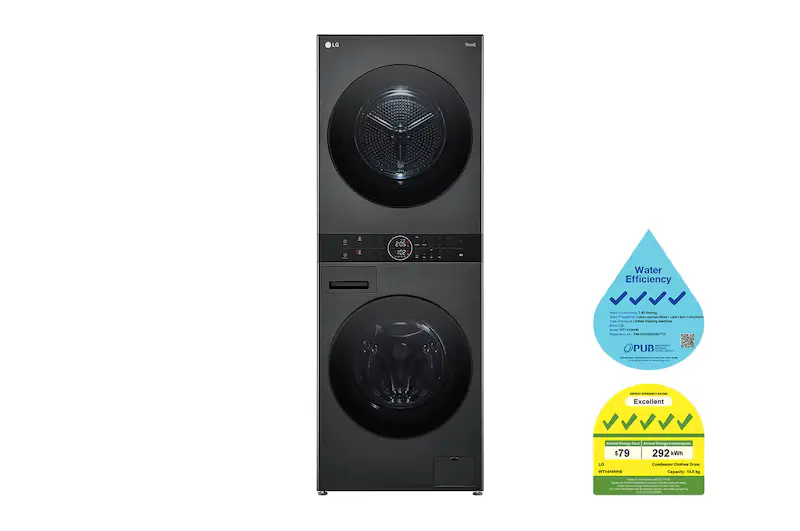 LG WashTower™ 14kg/10kg All-in-One AI Smart Washer Dryer - Black Steel